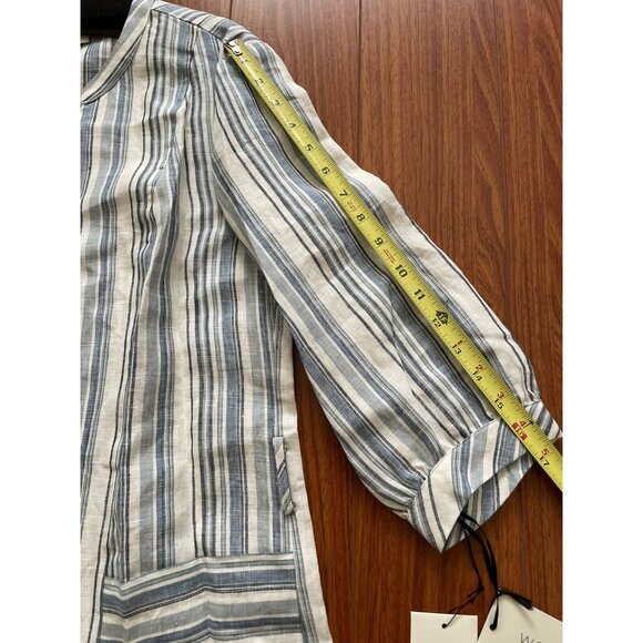 W by WORTH WOMENS Full length Blue White Striped Linen TUNIC V-NECK Size M - Picture 4 of 10